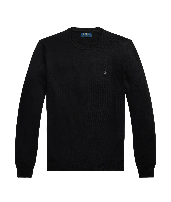 Slim Fit Washable Wool Crewneck Sweater - Black