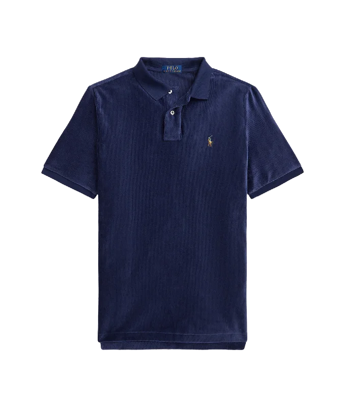 Classic Fit Knit Corduroy Polo Shirt - Navy