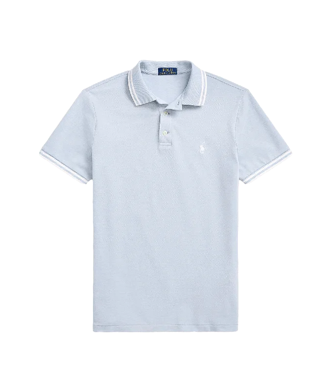 Custom Slim Fit Stretch Mesh Polo Shirt - Blue