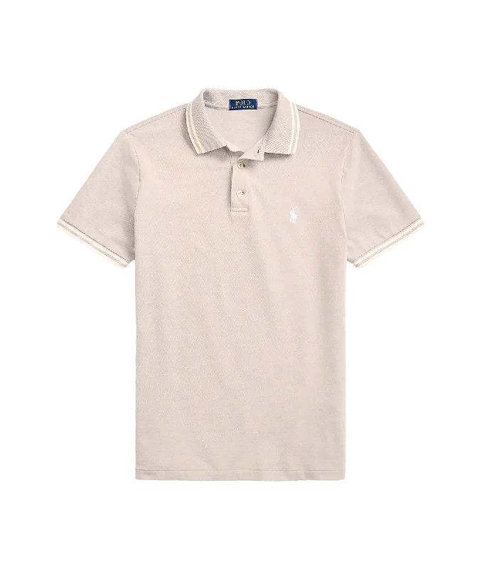 Custom Slim Fit Stretch Mesh Polo Shirt - Beige