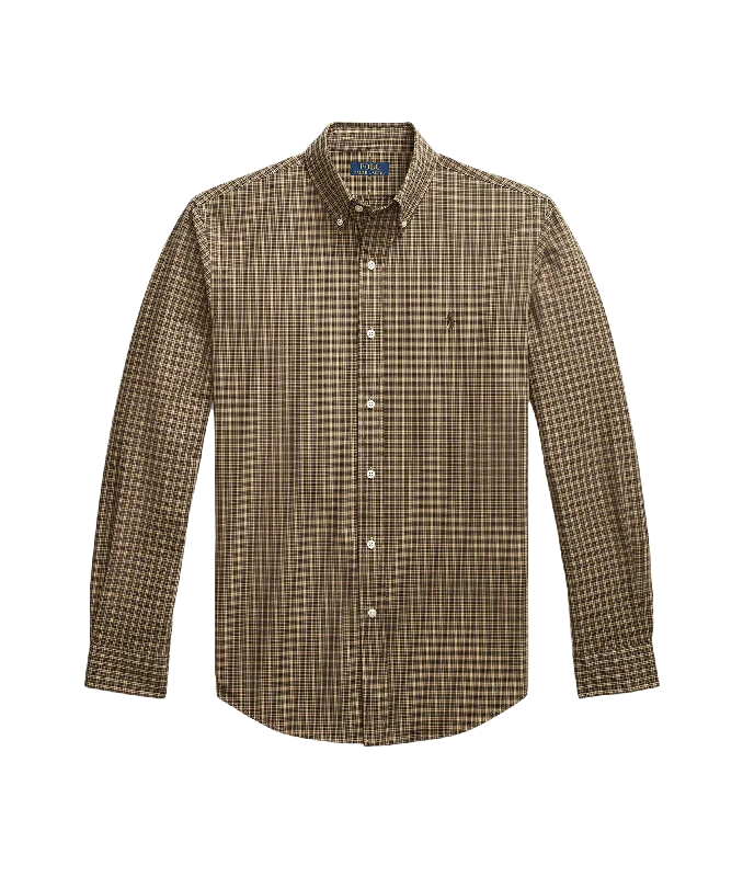 Custom Fit Plaid Stretch Poplin Shirt - Green