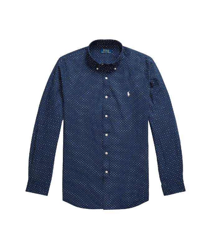 Custom Fit Dot Stretch Poplin Shirt - Blue