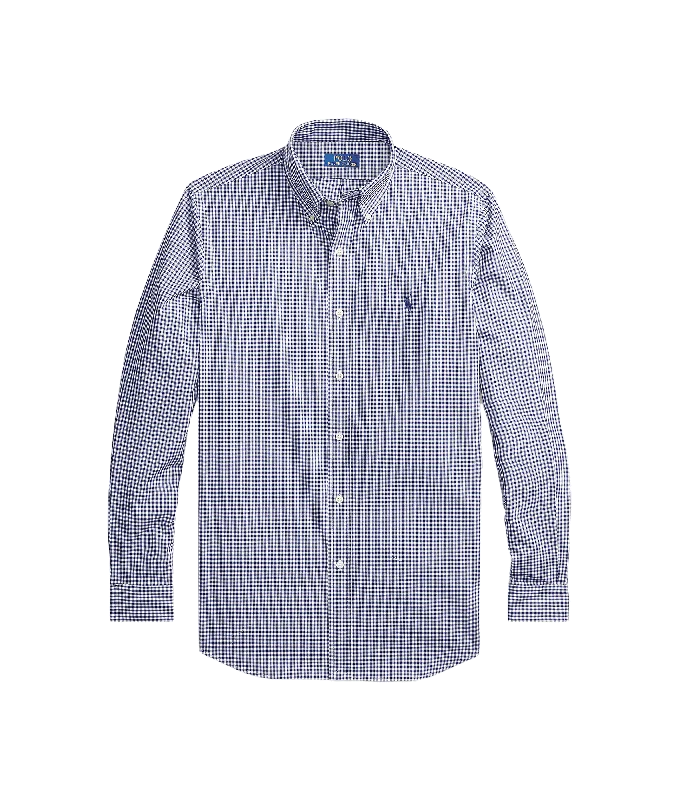 Custom Fit Gingham Stretch Poplin Shirt - Navy