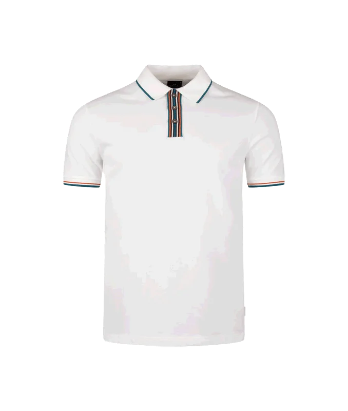 Striped Placket Polo Shirt - White