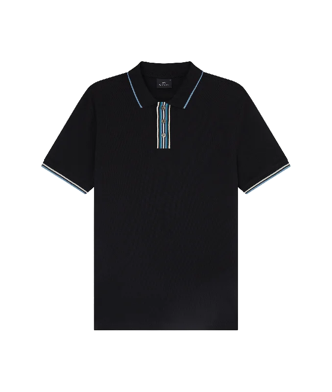 Striped Placket Polo Shirt - Black