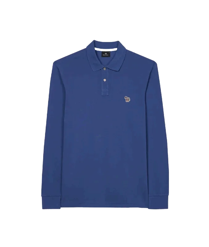 Long-Sleeve Zebra Logo Polo Shirt - Blue