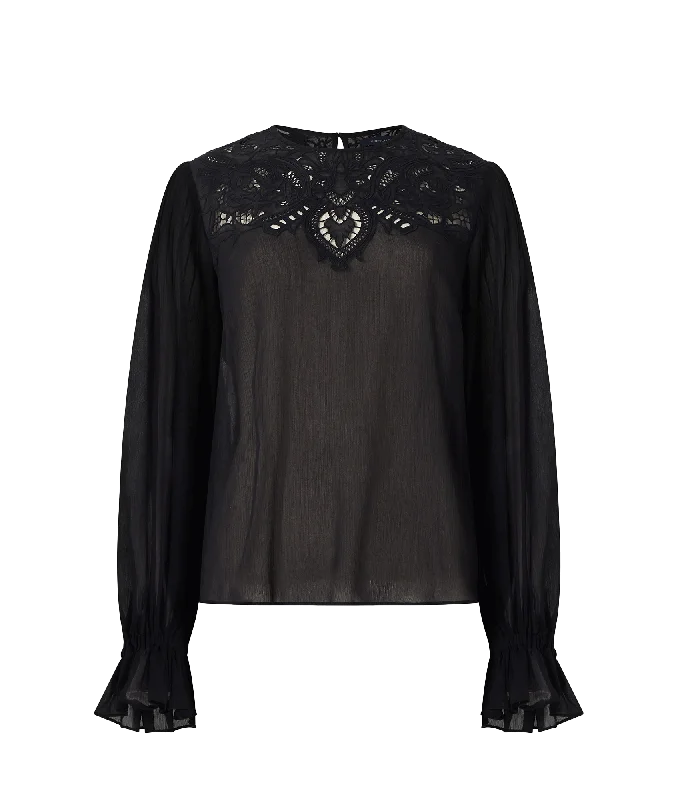 Emina Chiffon Lace Blouse - Black