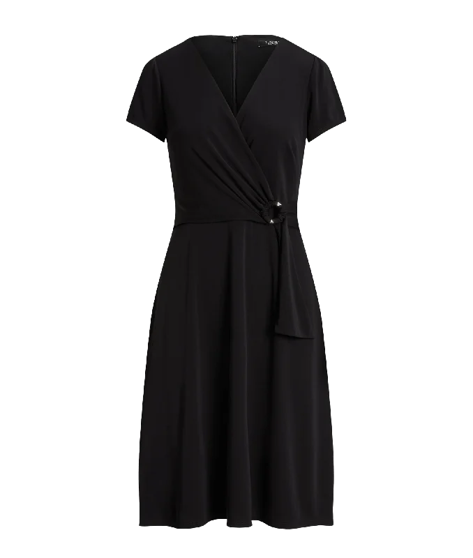 Surplice Jersey Dress - Black