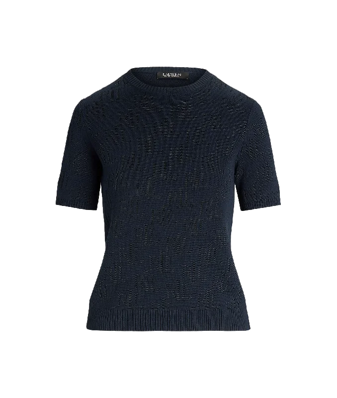 Monogram Jacquard Short-Sleeve Jumper - Navy