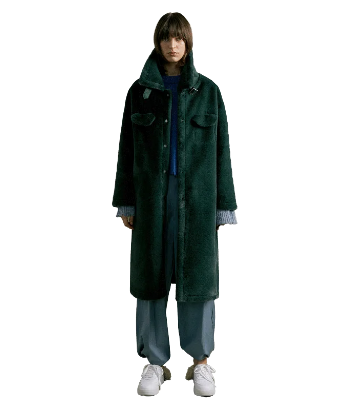 Coco Collar Long Fur Coat - Green