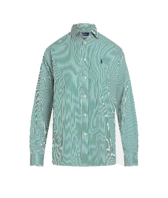 Relaxed Fit Striped Cotton Shirt - Green