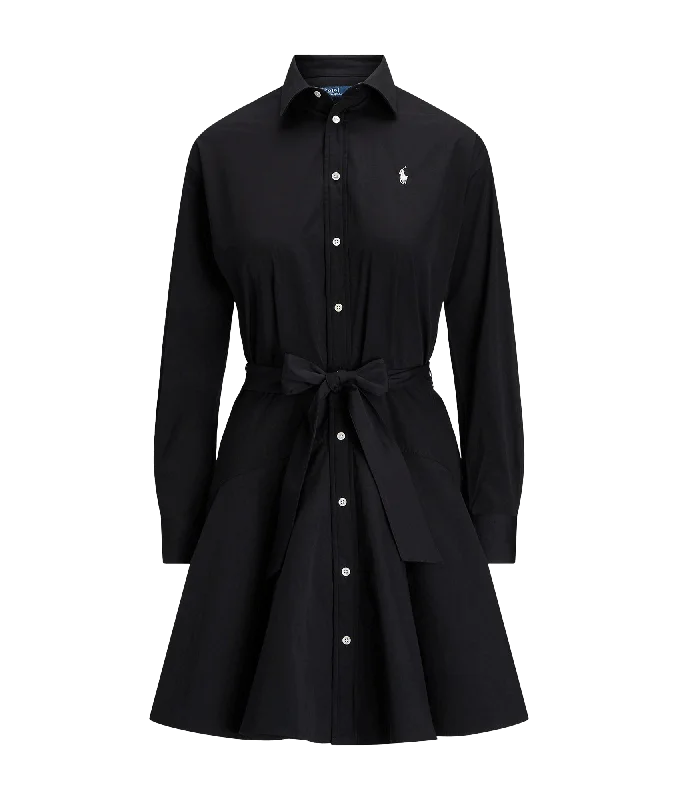 Paneled Cotton Shirtdress - Black