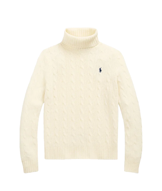 Wool-cashmere Cable Turtleneck Sweater - Cream