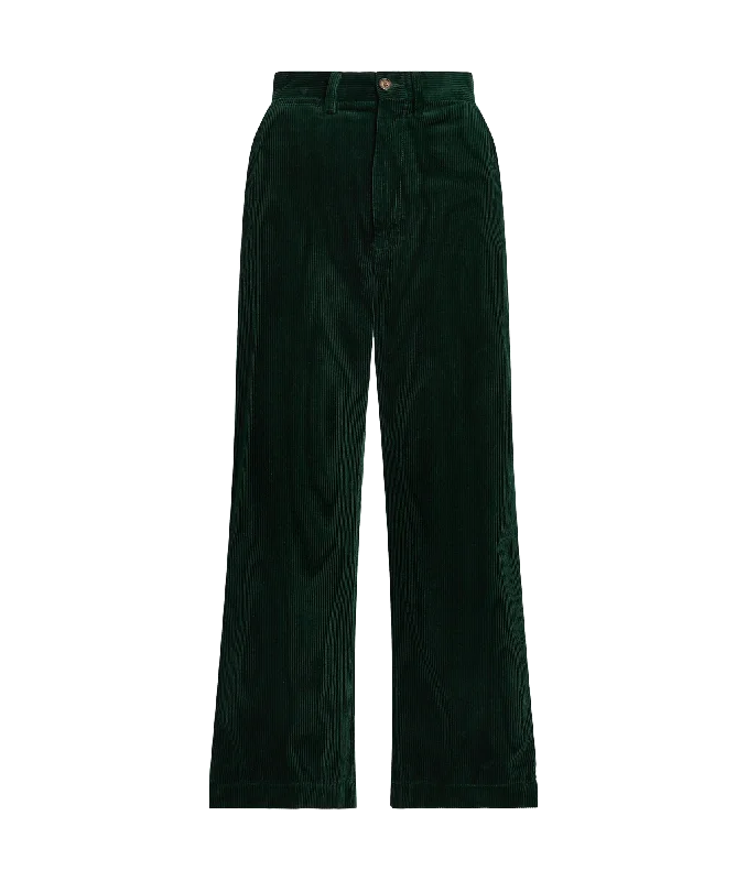 Corduroy Wide-leg Cropped Pant - Green